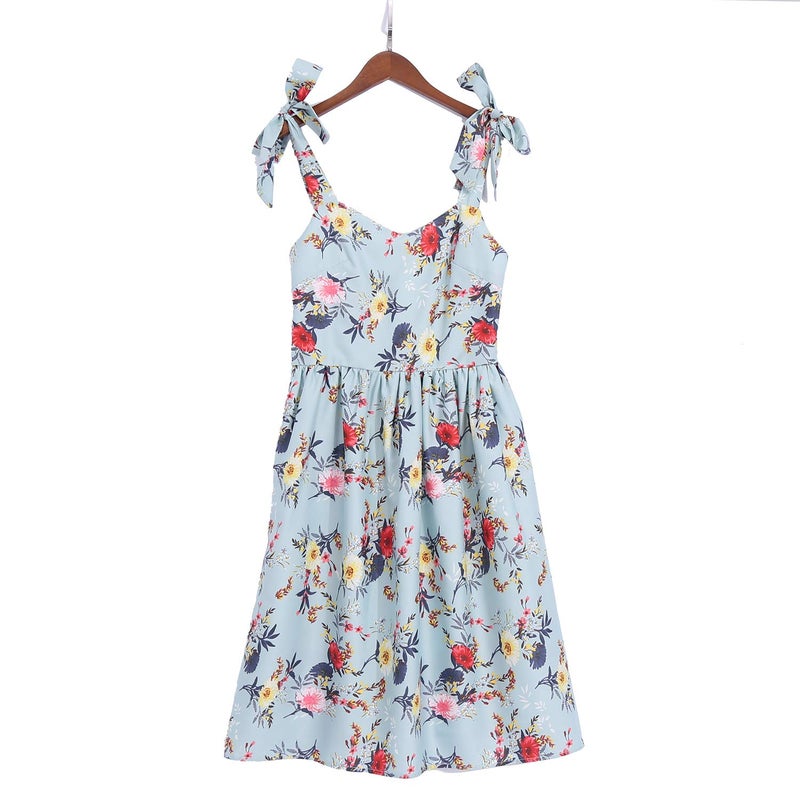 PopReal Mommy and Me Dresses Floral Mom and Daughter Matching Outfits Spaghetti Strap Sleeveless Dress Beach Mini Sundress Light Green 7-8 Years - Image 2